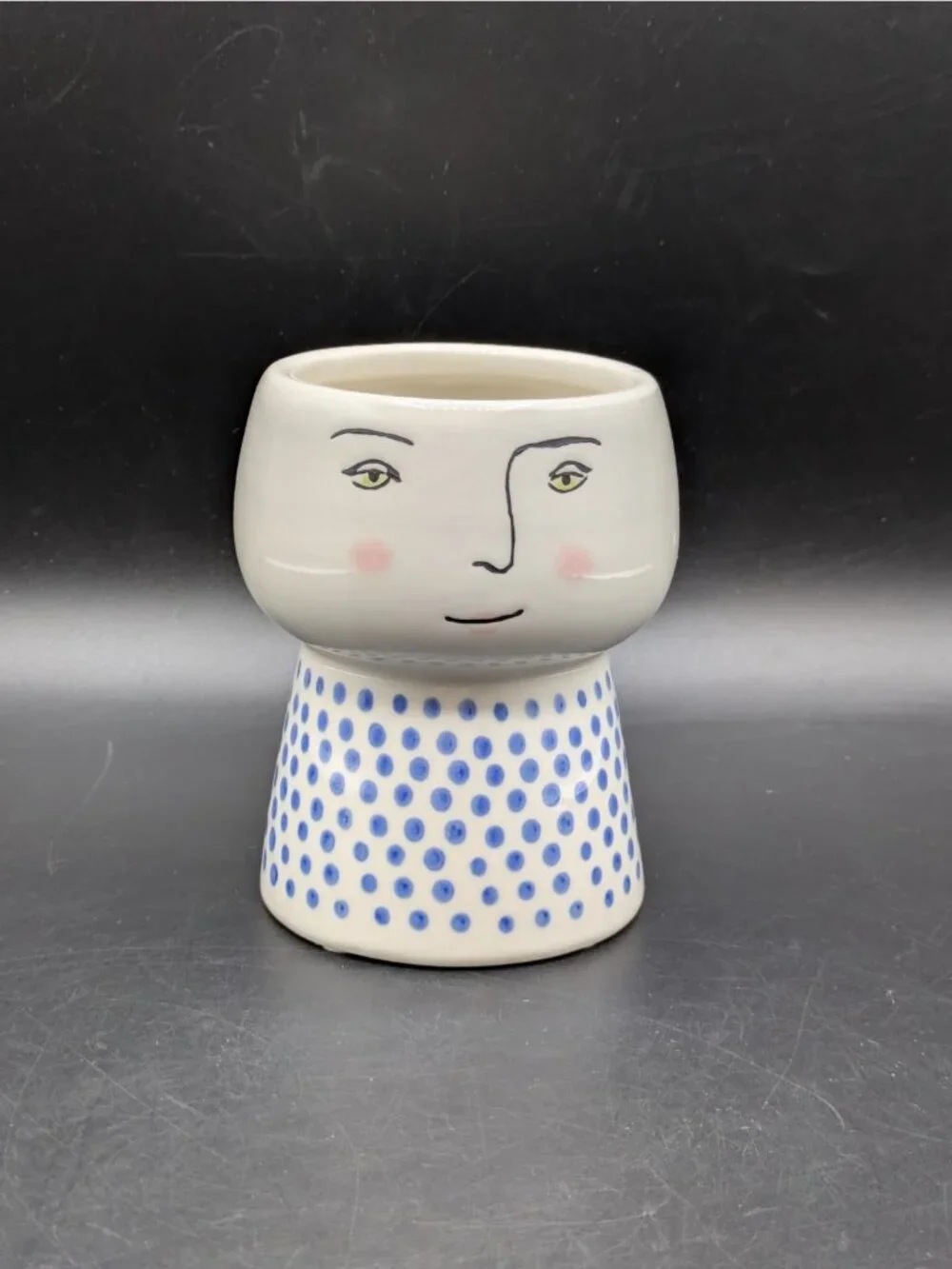 Opalhouse Face Vase Planter Ceramic Blue Polka Dots Succulant 4.5